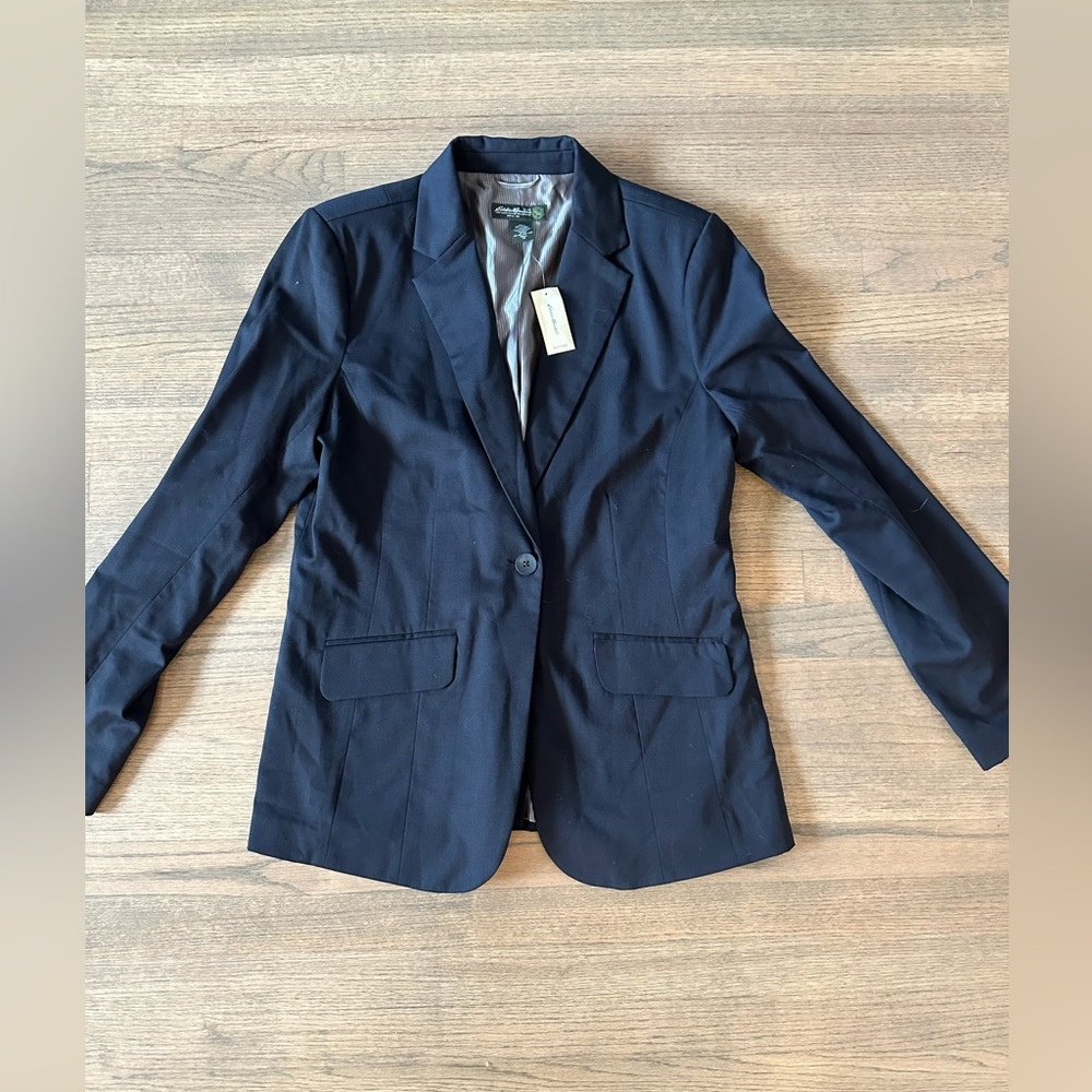 NEW Eddie Bauer Blazer and Blakley Fit Pants Set-Size 14 Tall-Navy Blue